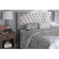 Baxton Studio BBT6631-Greyish Beige-King HB Cadence Modern and Contemporary Greyish Beige Fabric Button-Tufted King Size Winged Headboard